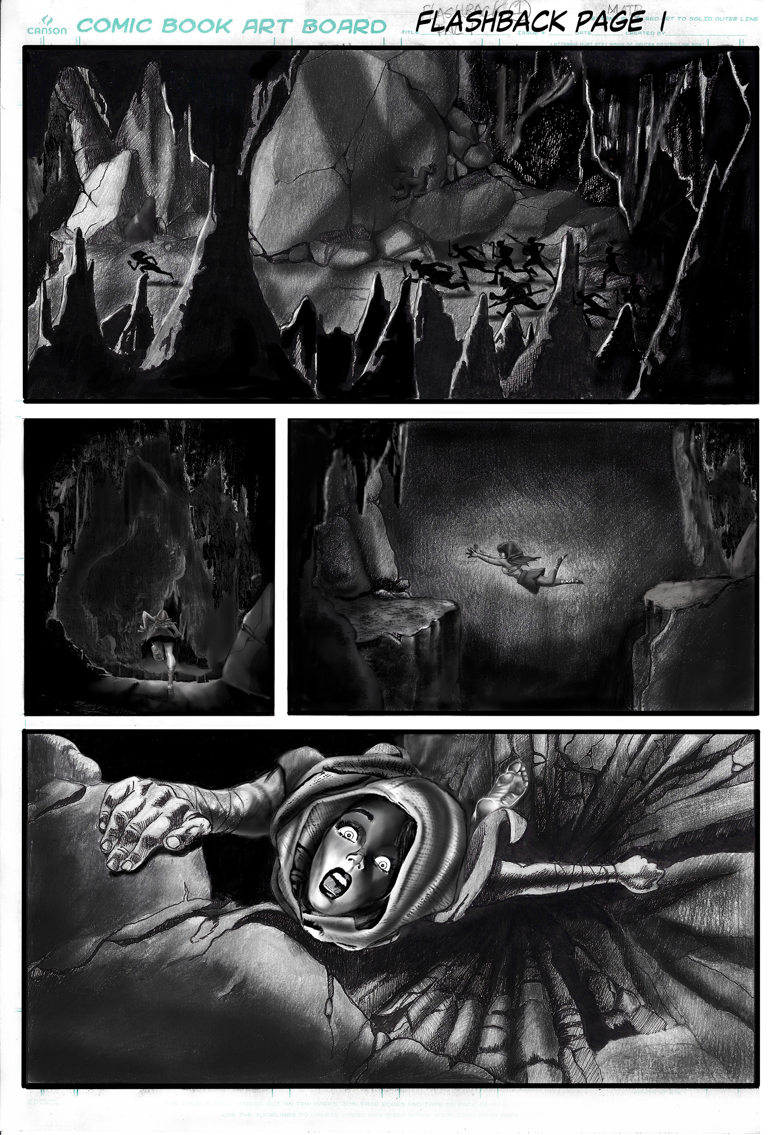 Fantasy graphic novel page by Todd Van Linda establishing characters, environment and dramatic tension through sequential panel composition