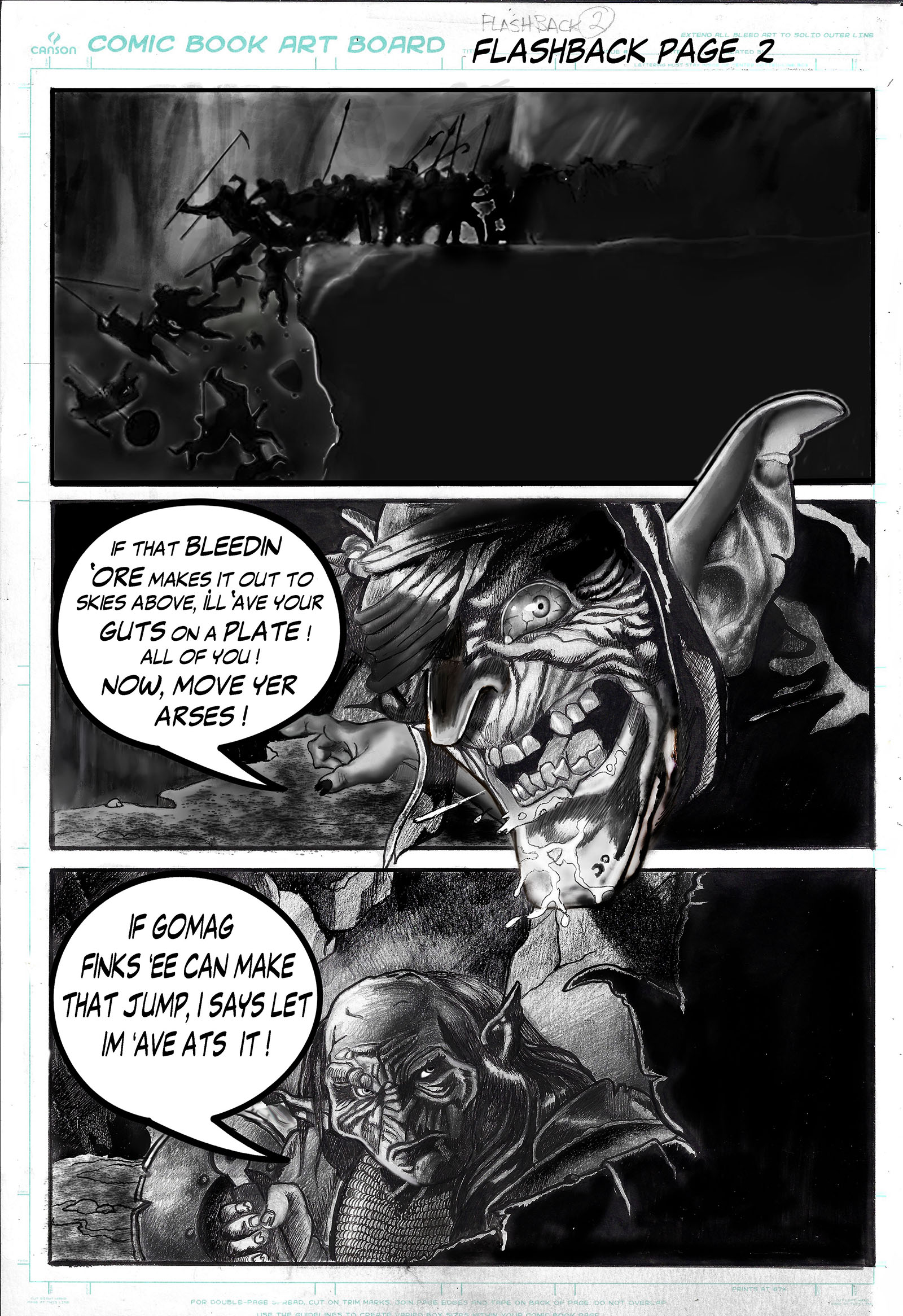 Consecutive fantasy comic page by Todd Van Linda using character acting, visual continuity and controlled pacing