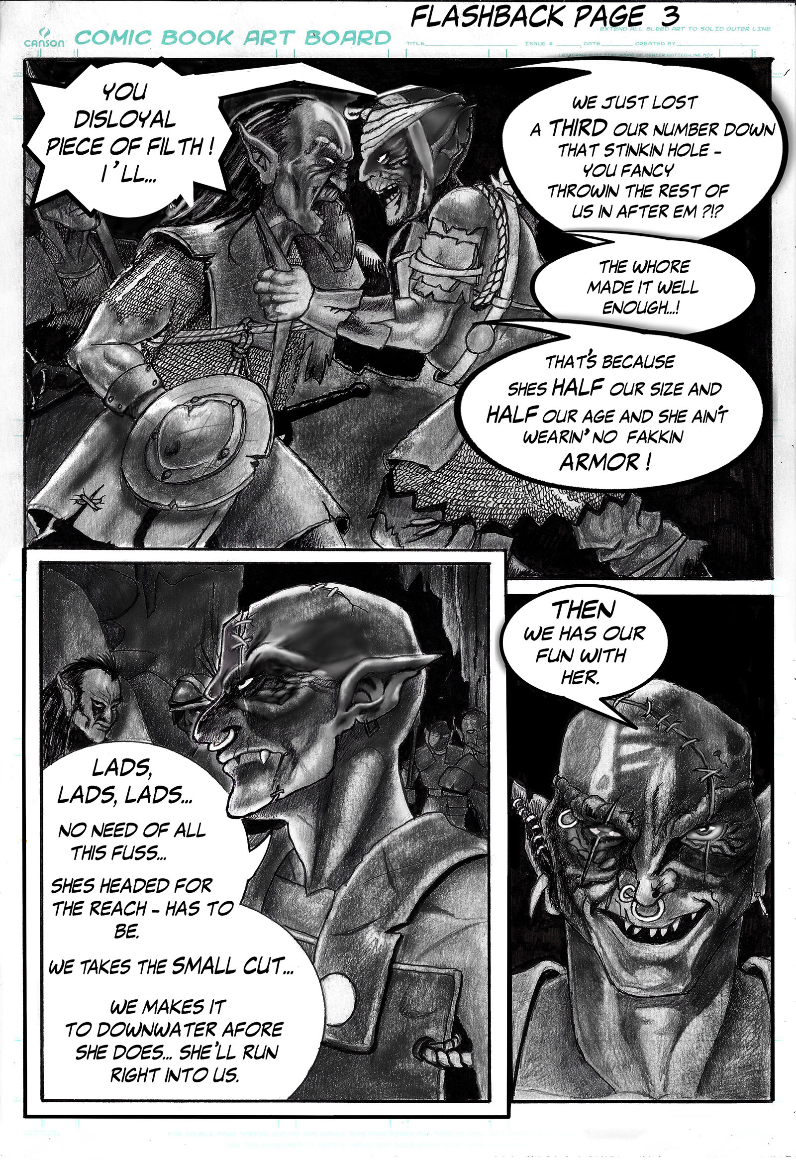 Fantasy graphic novel page by Todd Van Linda demonstrating suspense, environmental storytelling and cinematic framing