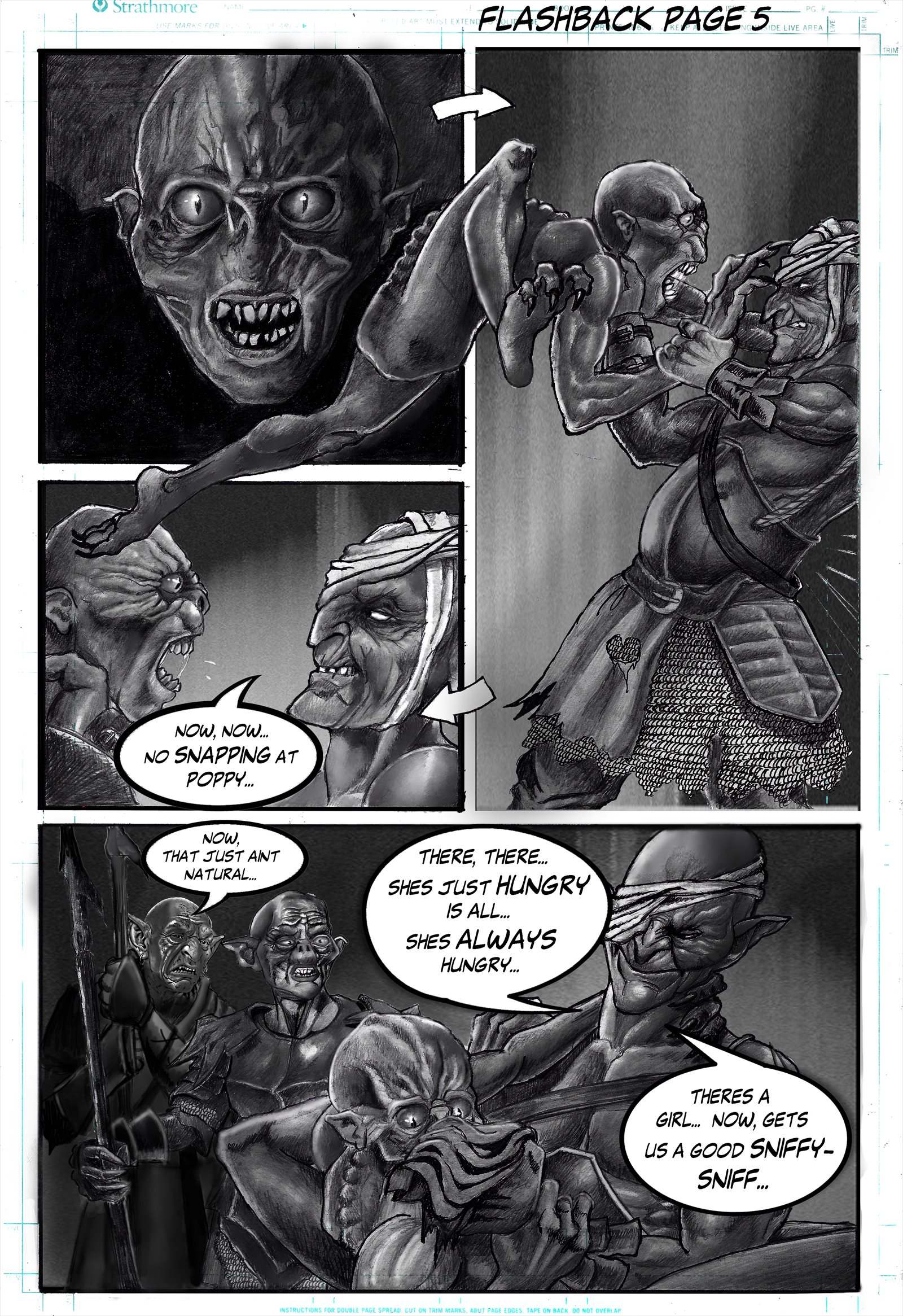 Fantasy graphic novel page 05 from Maca and the Bard by Todd Van Linda, demonstrating sequential storytelling, character action and visual continuity