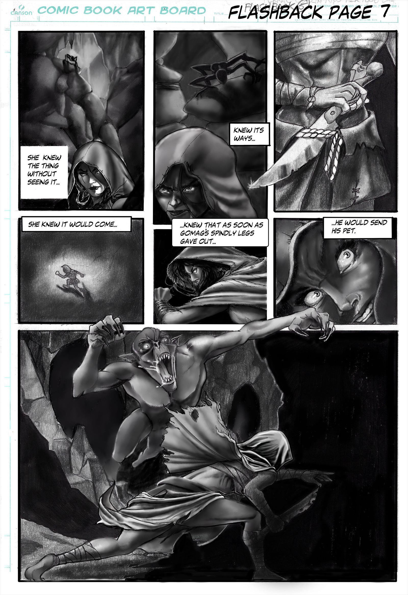 Fantasy graphic novel page 07 from Maca and the Bard by Todd Van Linda, demonstrating sequential storytelling, character action and visual continuity