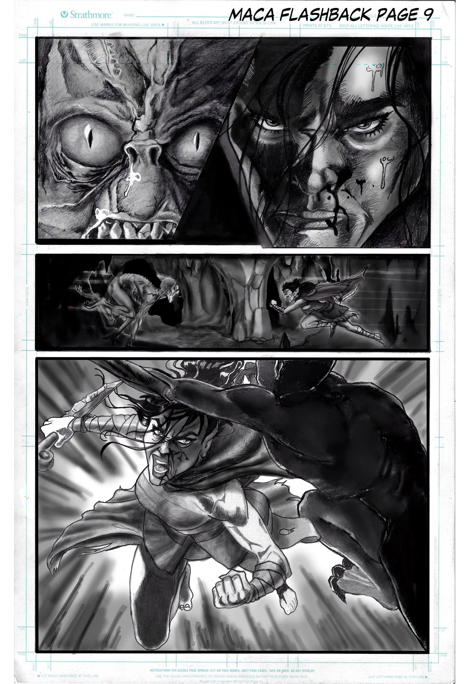 Fantasy graphic novel page 09 from Maca and the Bard by Todd Van Linda, demonstrating sequential storytelling, character action and visual continuity