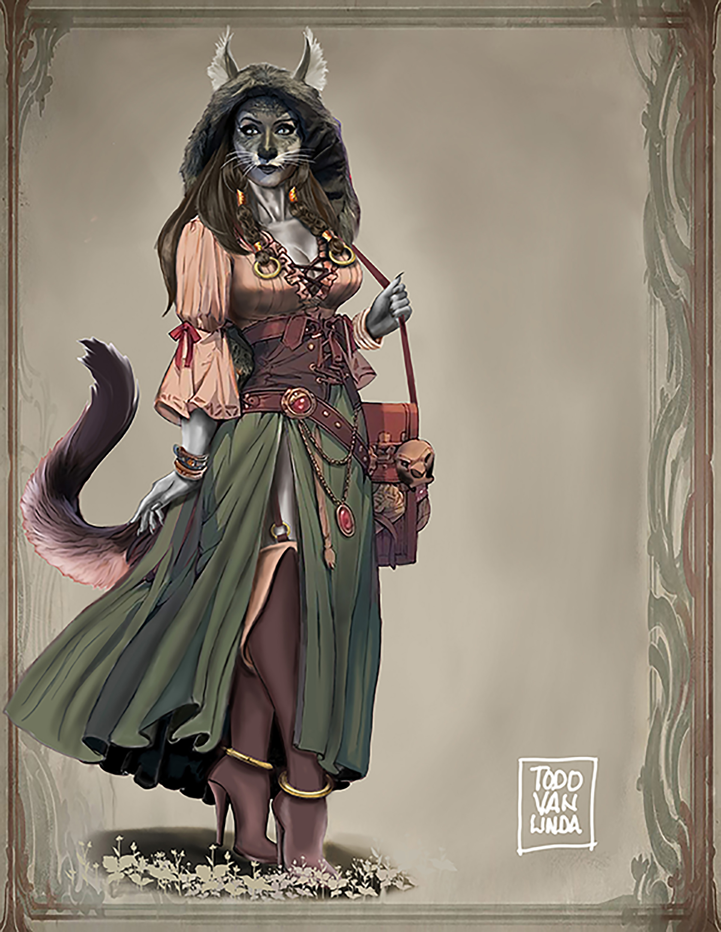 Original anthropomorphic feline fantasy character design by Todd Van Linda